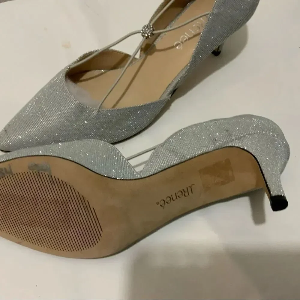 New J Renee Women's Veeva Pointed Toe Pumps Size 8 M Silver Glitter Fabric